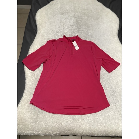 New York & Company Tops - New York & Company 7th Avenue Pink Fuchsia Keyhole Mock Neck Large Shirt NWT